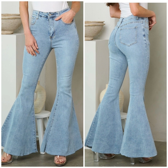 PEACH LOVE CALIFORNIA Flare Bell Bottom High Waisted Jeans - Picture 2 of 3
